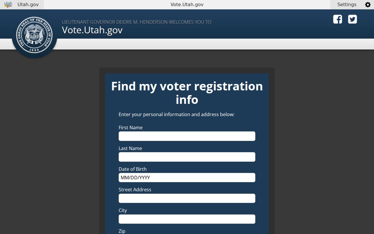 Holladay voter registration records lookup fields in Utah's voter portal